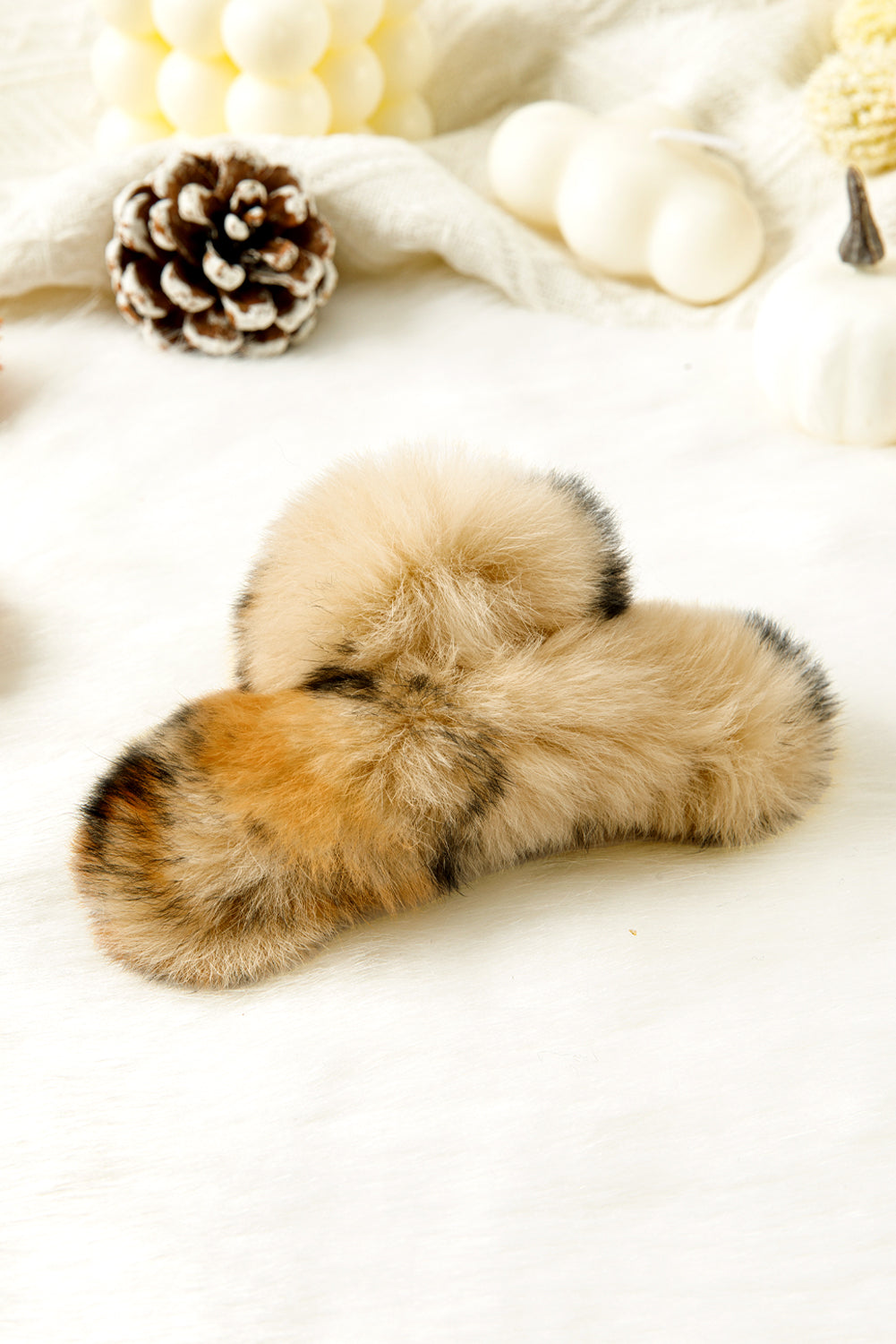 Thai Curry Leopard Fluffy Plush Hair Claw Clip