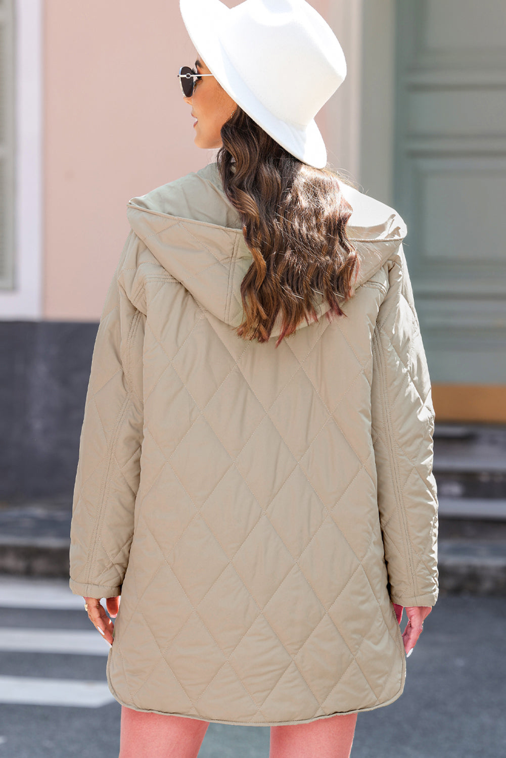 Green Quilted Snap Button Hooded Puffer Coat