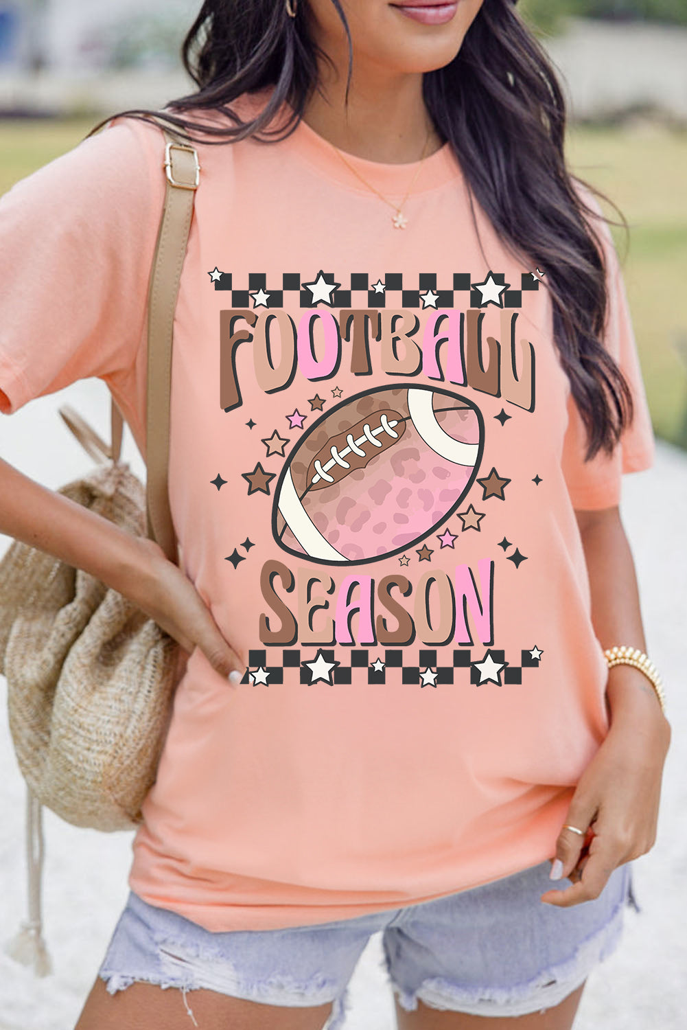 Pink FOOTBALL SEASON Heat Transfer Printing Graphic Game Day T Shirt
