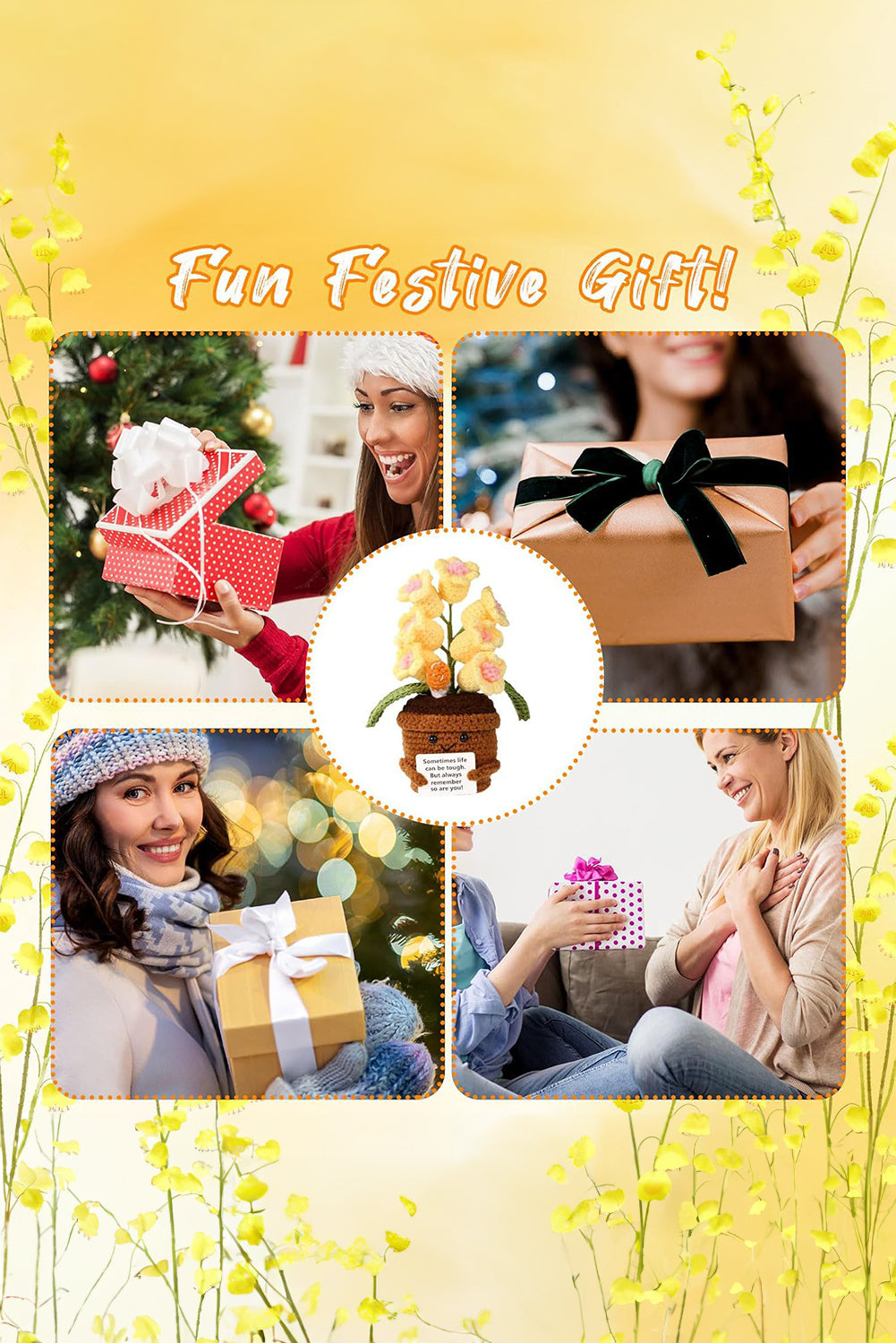 Yellow Positive Crochet Lily of the Valley Pot Home Decoration