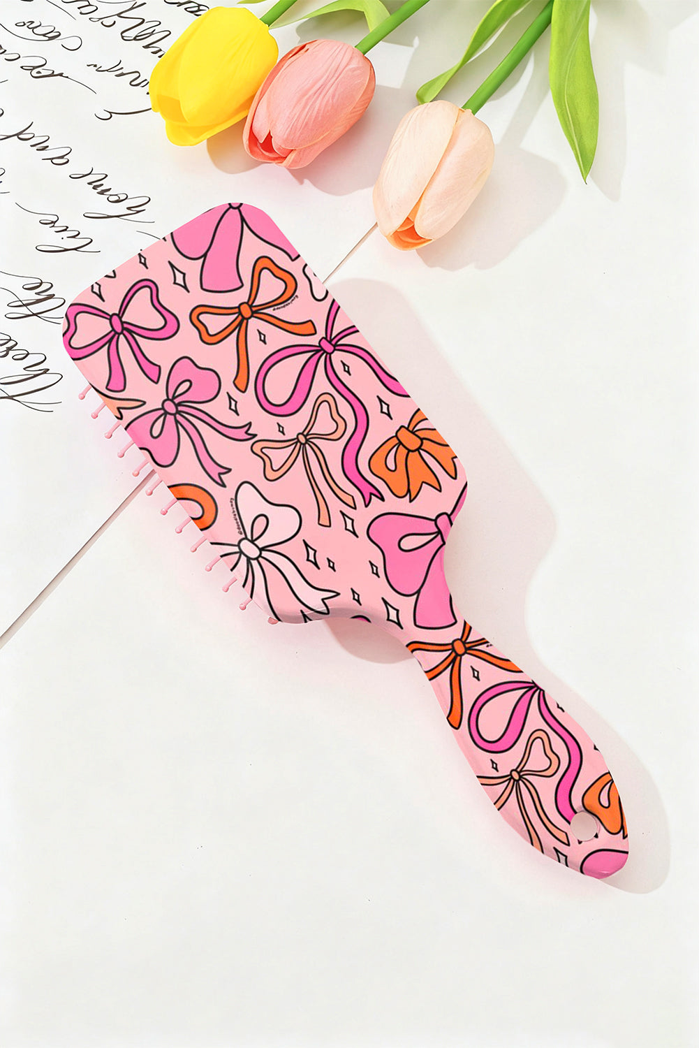 Peach Blossom Starry Ribbon Bow Print Air Cushion Comb