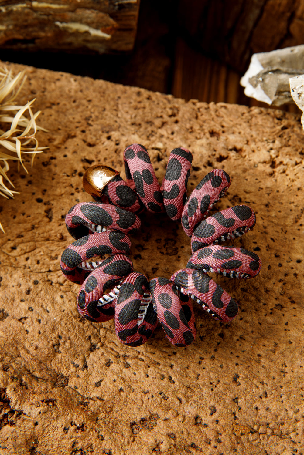 Rose Red Leopard Telephone Spiral Hair Tie