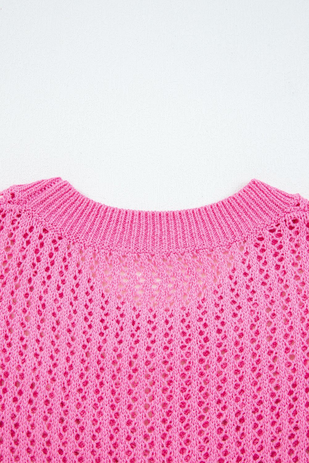 Sachet Pink Sweet Bow Decor Hollow Out Knitted Drop Shoulder Sweater
