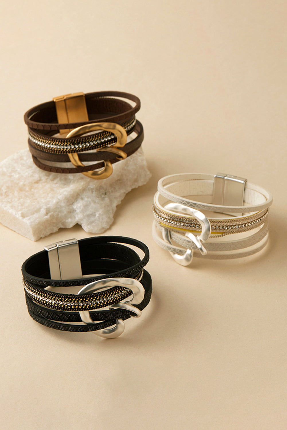 Coffee Retro Heart Pattern Multi-Layer Magnetic Buckle Bracelet