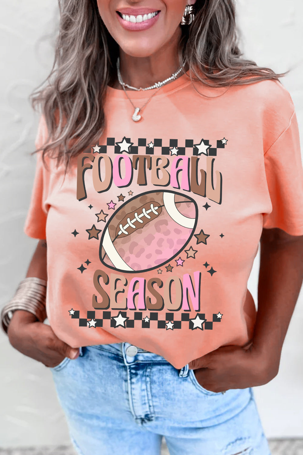 Pink FOOTBALL SEASON Heat Transfer Printing Graphic Game Day T Shirt