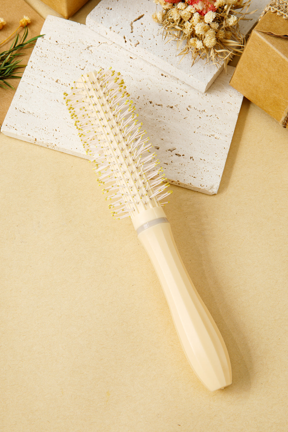 White Plastic Massage Round Hair Brush