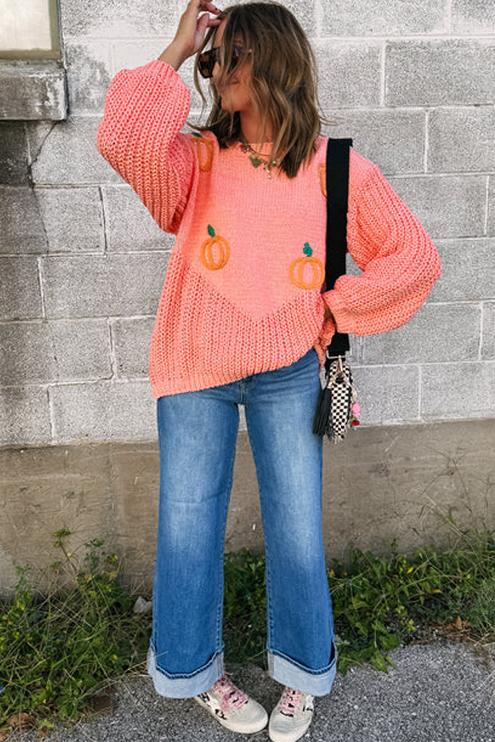 Blossom Pumpkin Embroidered Thanksgiving Holiday Sweater