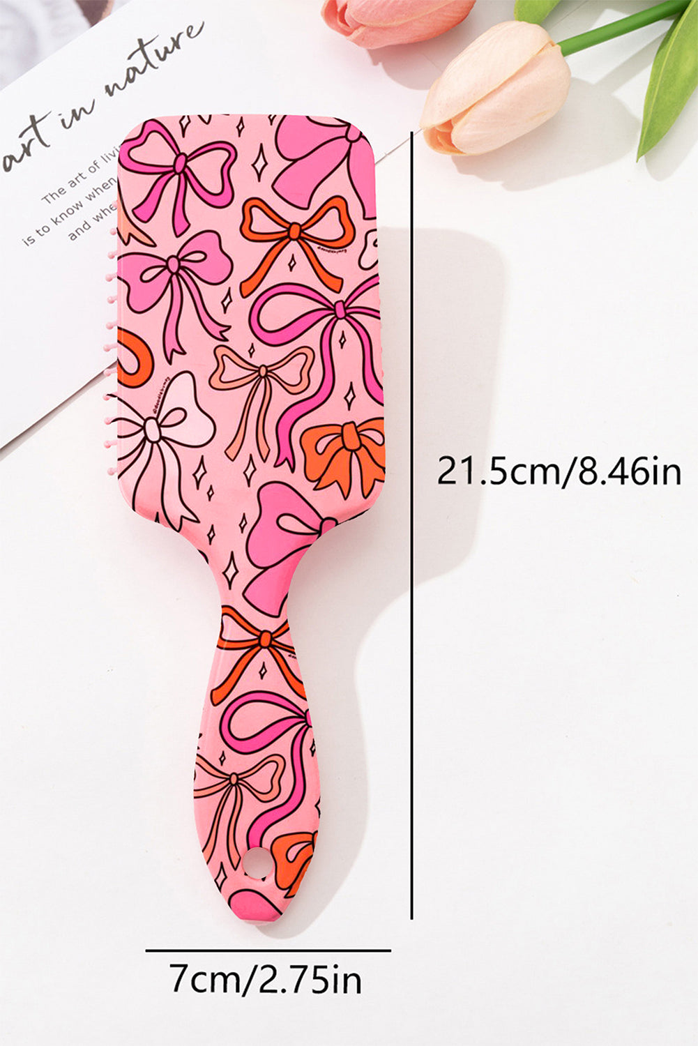 Peach Blossom Starry Ribbon Bow Print Air Cushion Comb