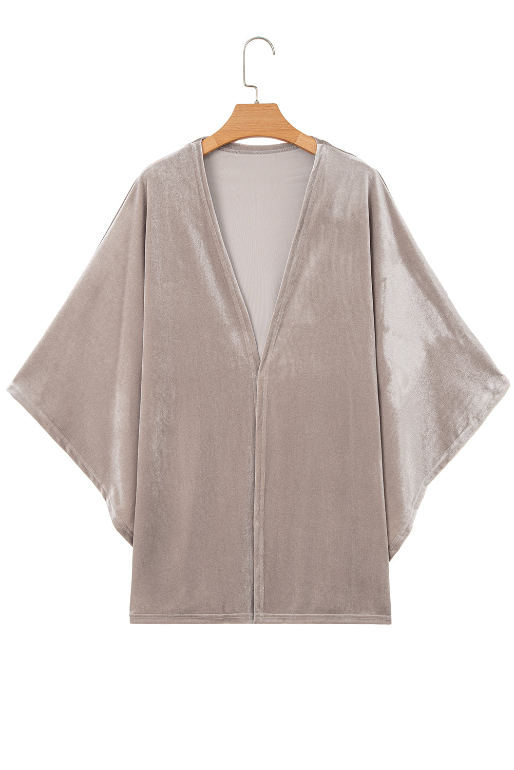 Smoke Gray 3/4 Sleeve Open Front Velvet Kimono