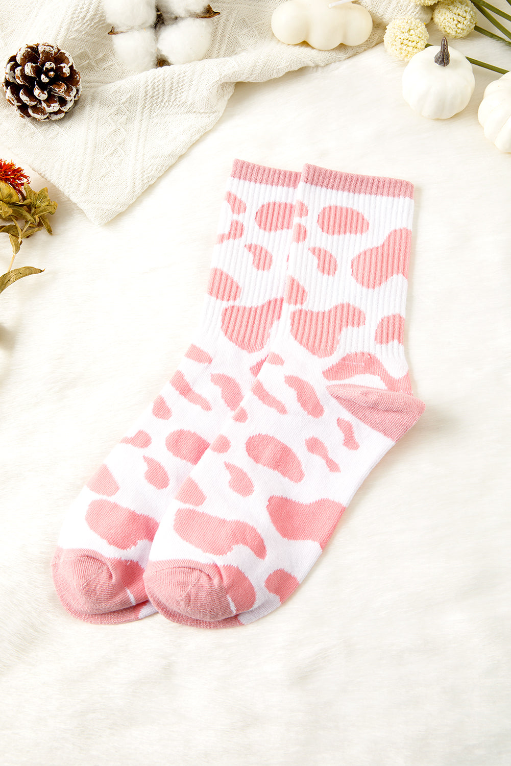 Pink Cow Print Fashion Crew Socks