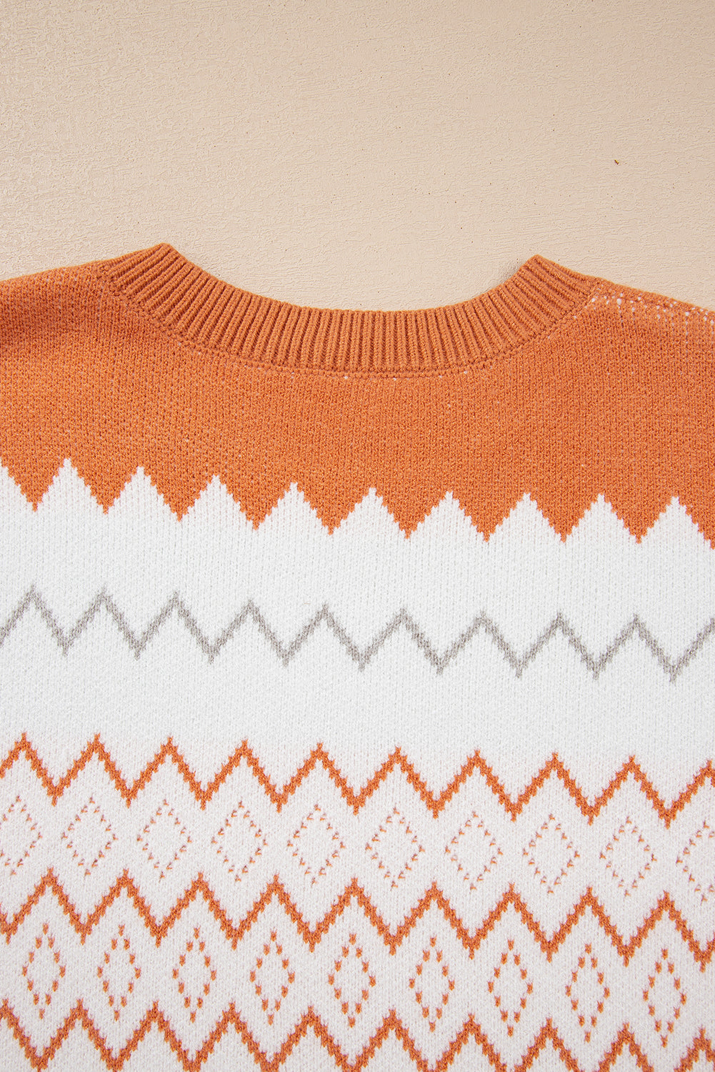 Khaki Zigzag Geometric Pattern Knitted Pullover Sweater