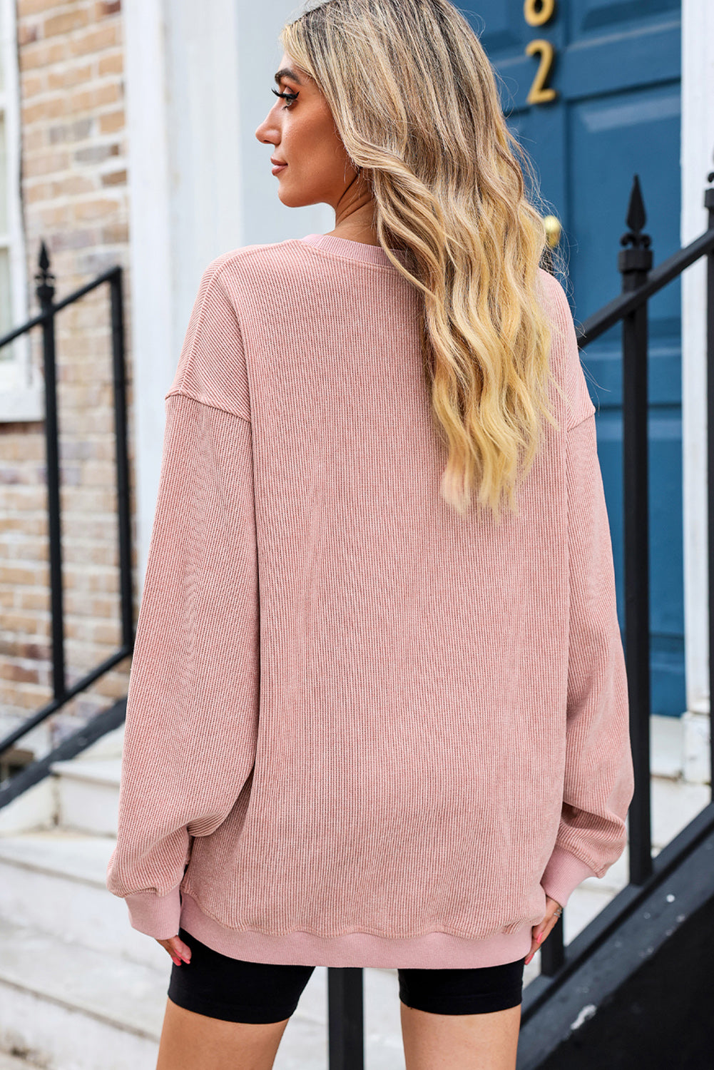 Pink MERRY Christmas Plaid Leopard Heat Transfer Printing Corded Sweatshirt