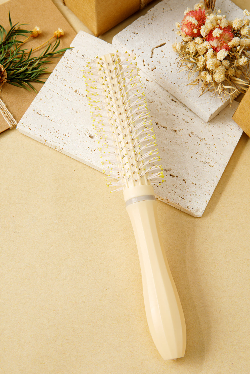 White Plastic Massage Round Hair Brush