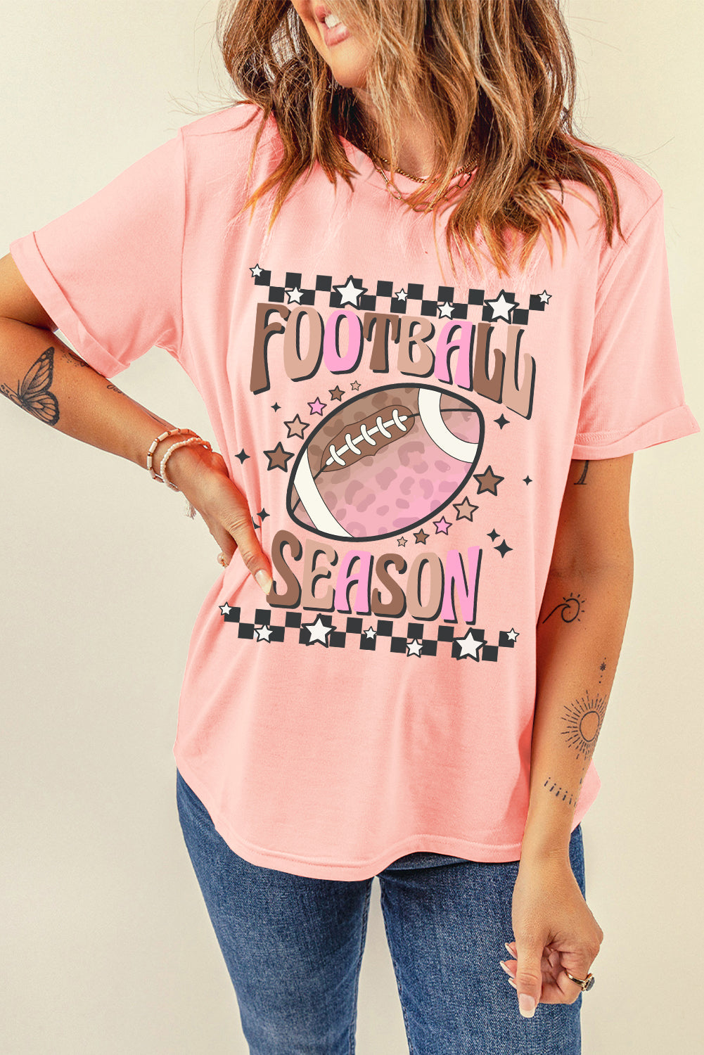 Pink FOOTBALL SEASON Heat Transfer Printing Graphic Game Day T Shirt