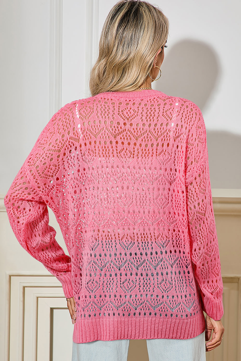 Sachet Pink Plain Hollow Out Knitted Top