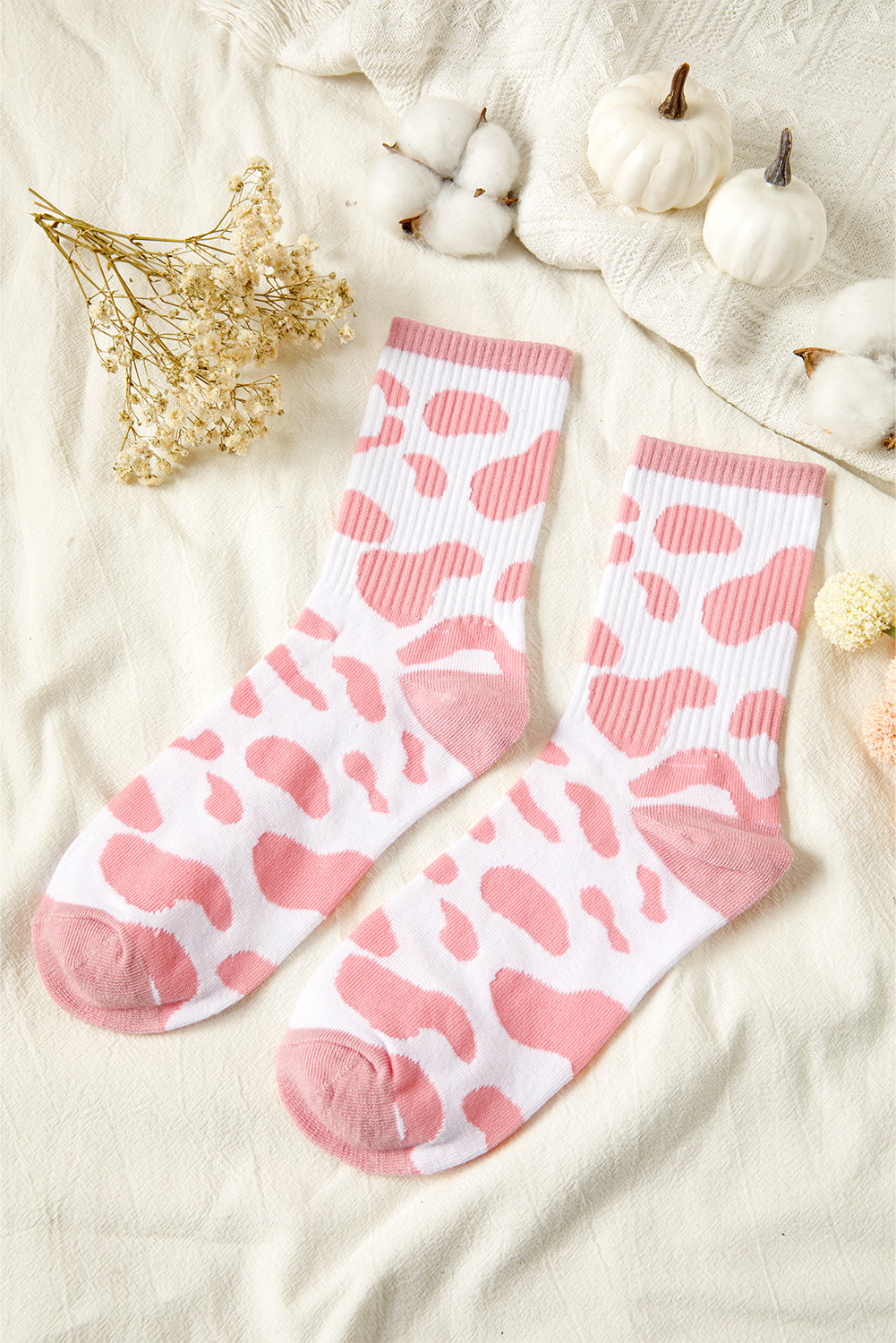 Pink Cow Print Fashion Crew Socks