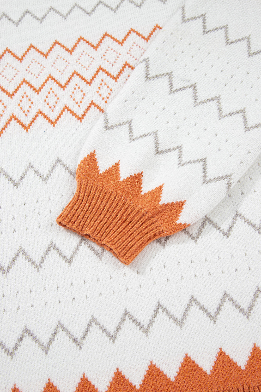 Khaki Zigzag Geometric Pattern Knitted Pullover Sweater