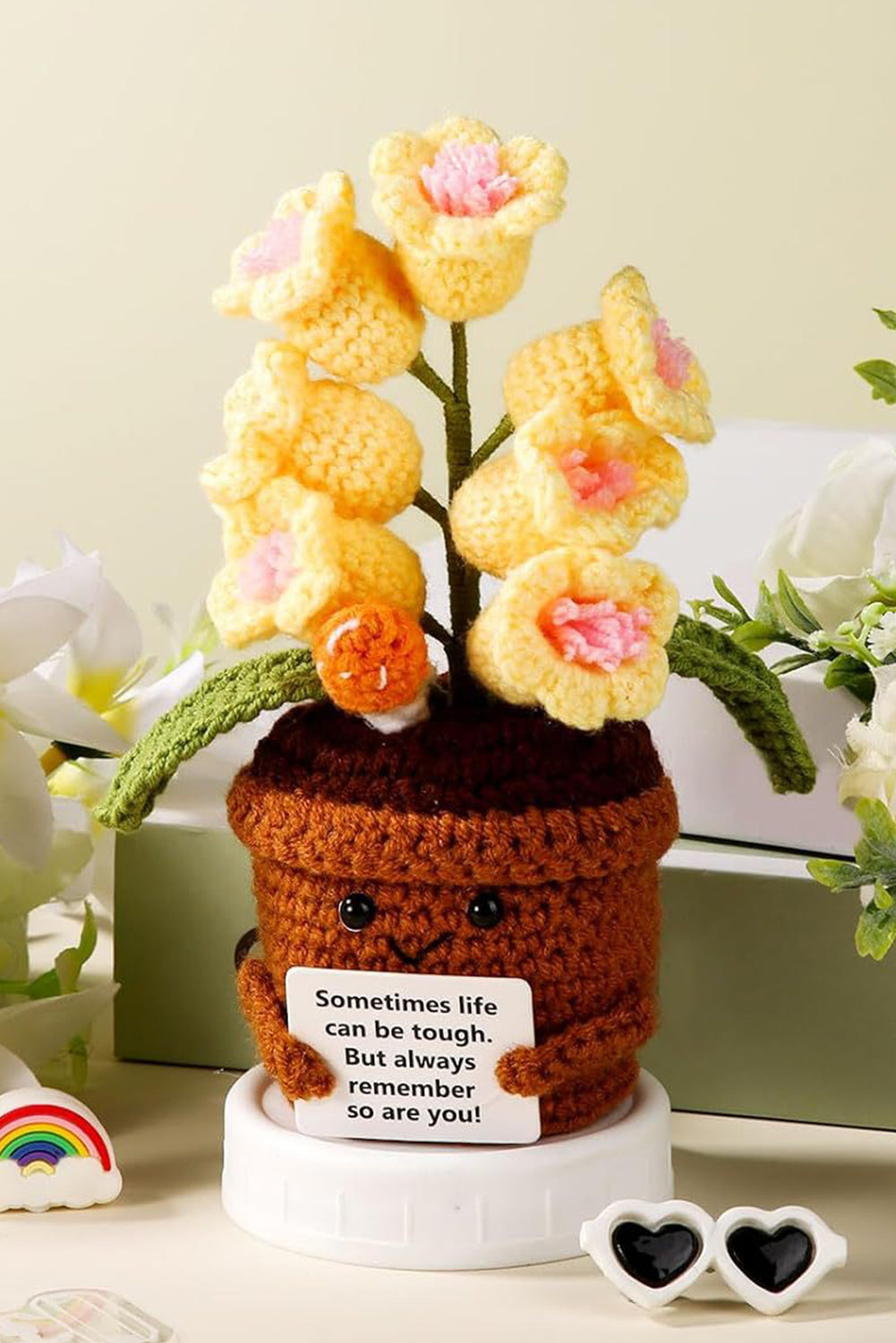 Yellow Positive Crochet Lily of the Valley Pot Home Decoration