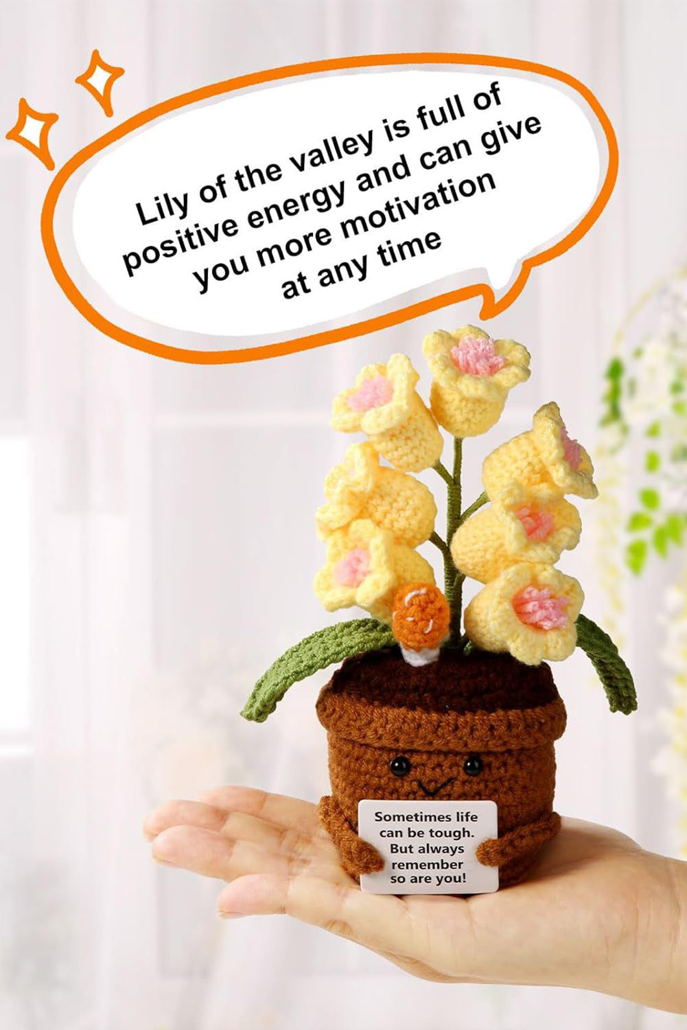 Yellow Positive Crochet Lily of the Valley Pot Home Decoration
