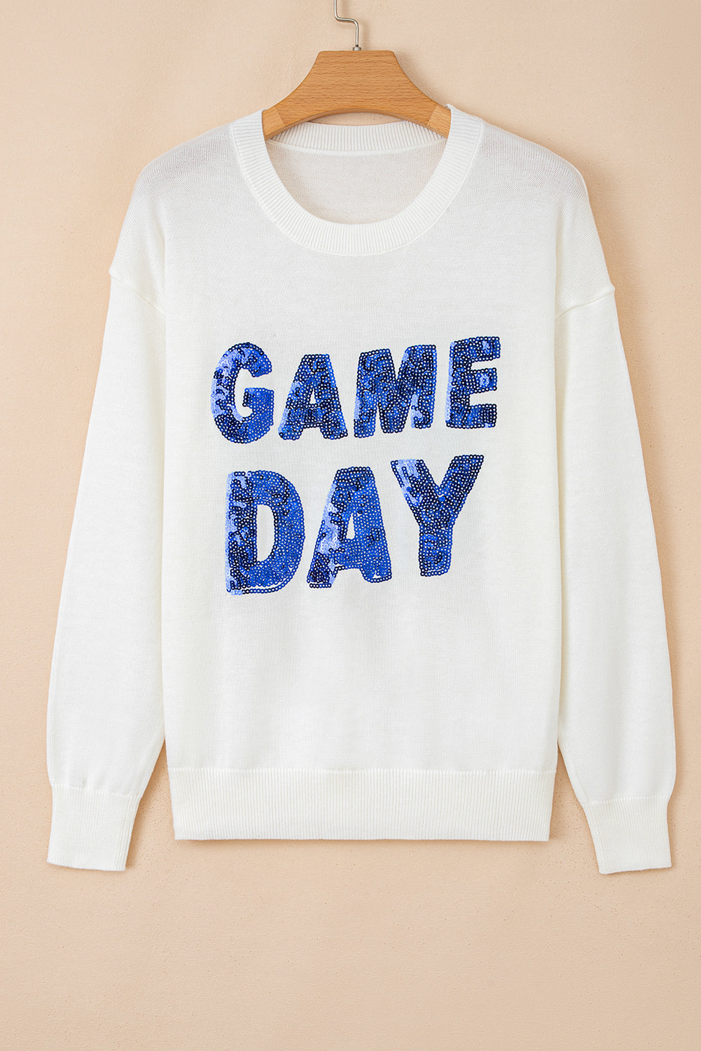 White Sequins GAME DAY Graphic Round Neck Sweater