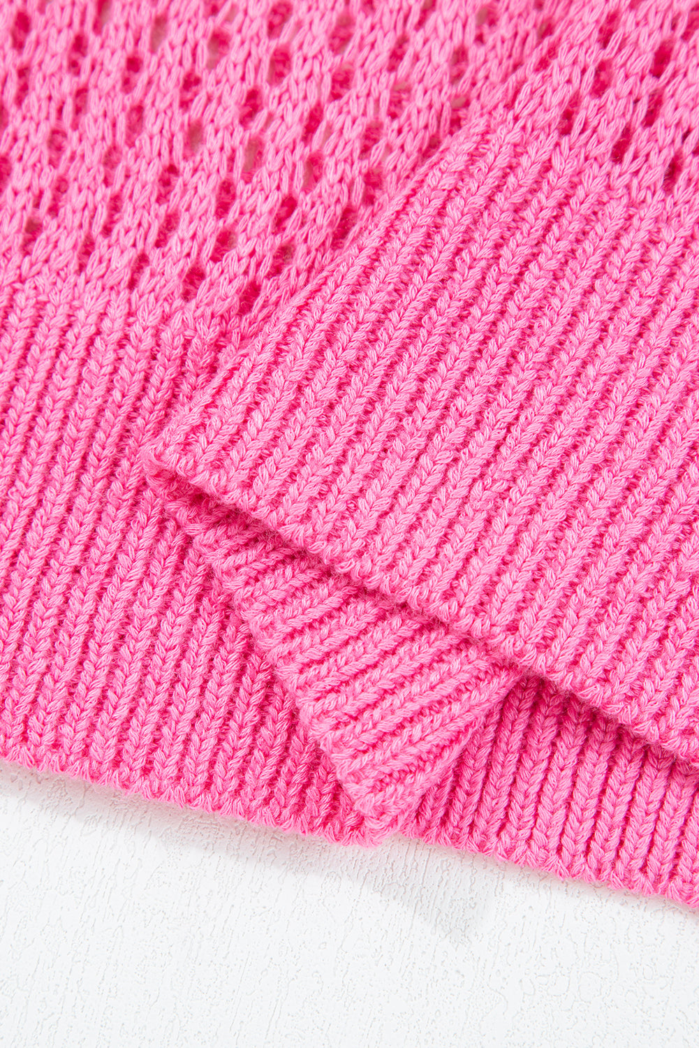 Sachet Pink Sweet Bow Decor Hollow Out Knitted Drop Shoulder Sweater