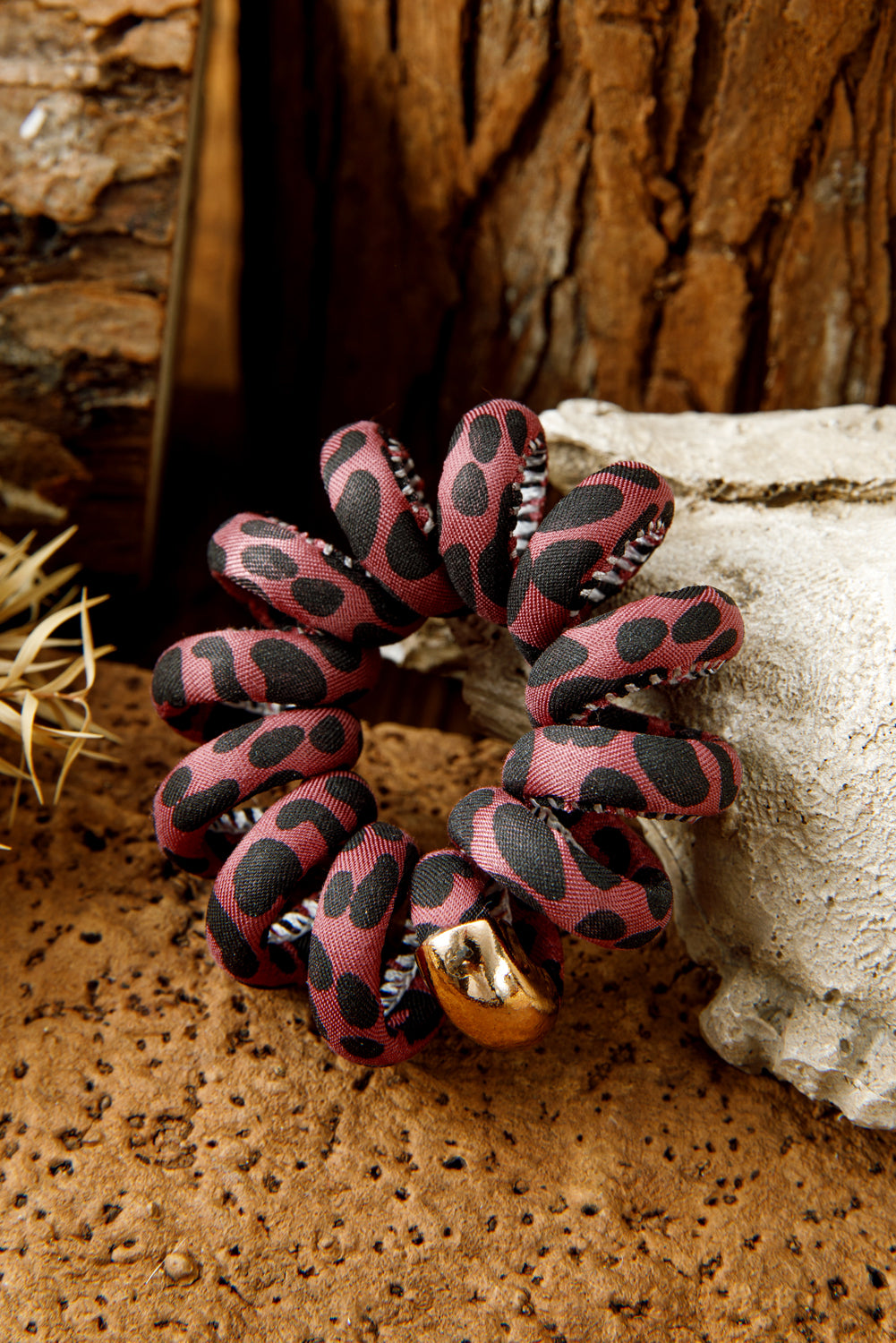 Rose Red Leopard Telephone Spiral Hair Tie