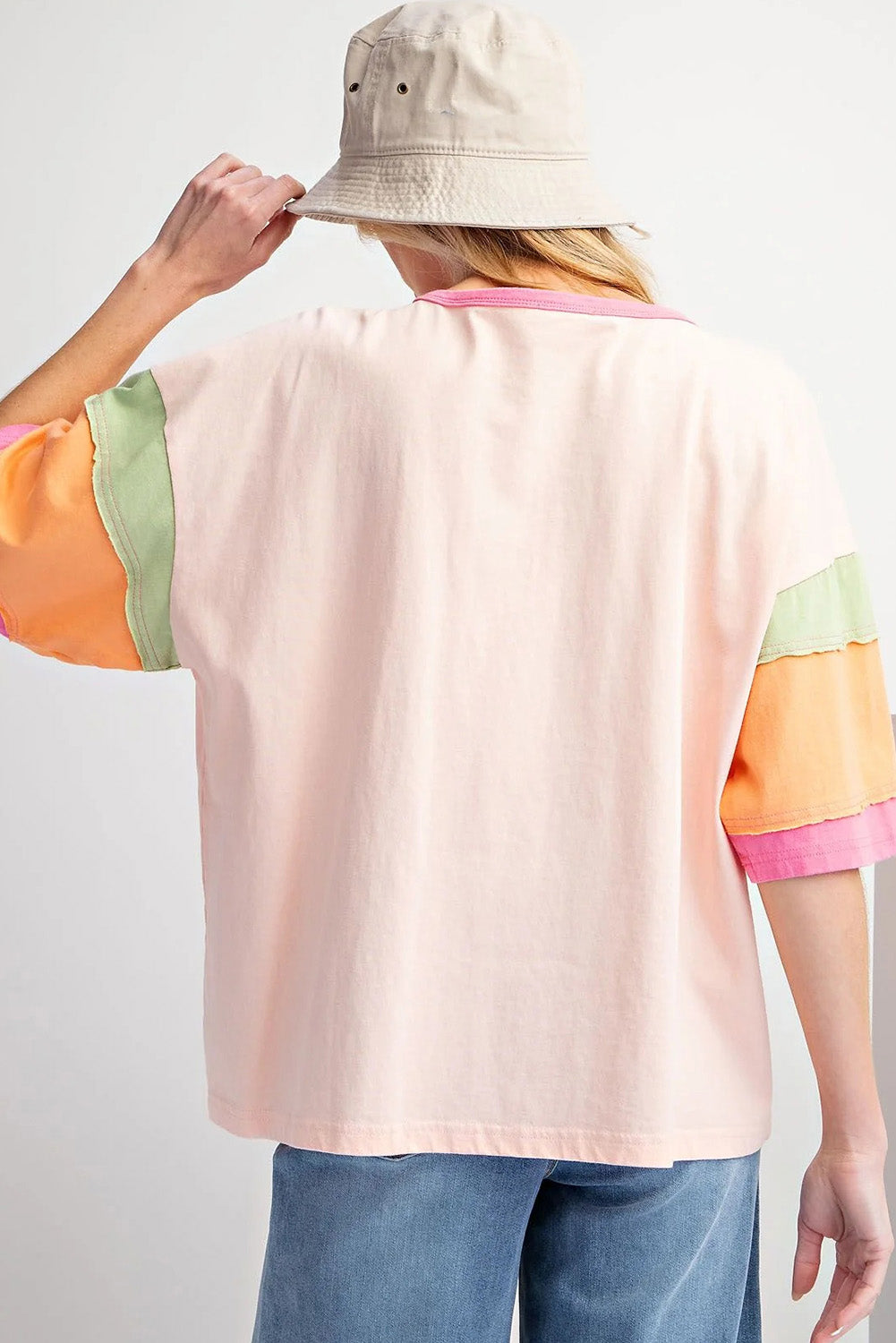 Pink Game Day Football Graphic Color Block Sleeve Tee