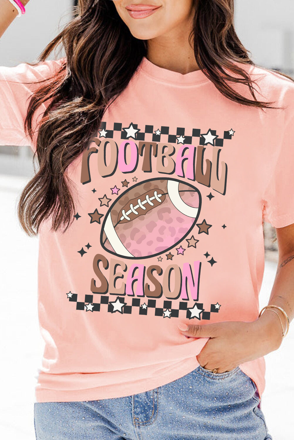 Pink FOOTBALL SEASON Heat Transfer Printing Graphic Game Day T Shirt