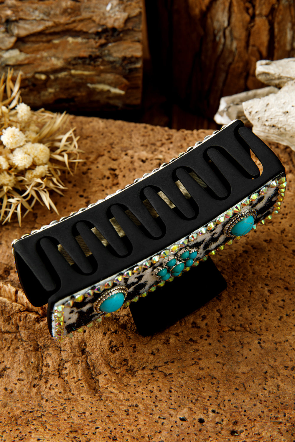 Black Retro Turquoise Animal Spots Hair Claw Clip