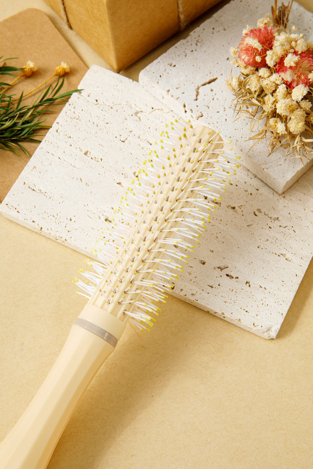 White Plastic Massage Round Hair Brush