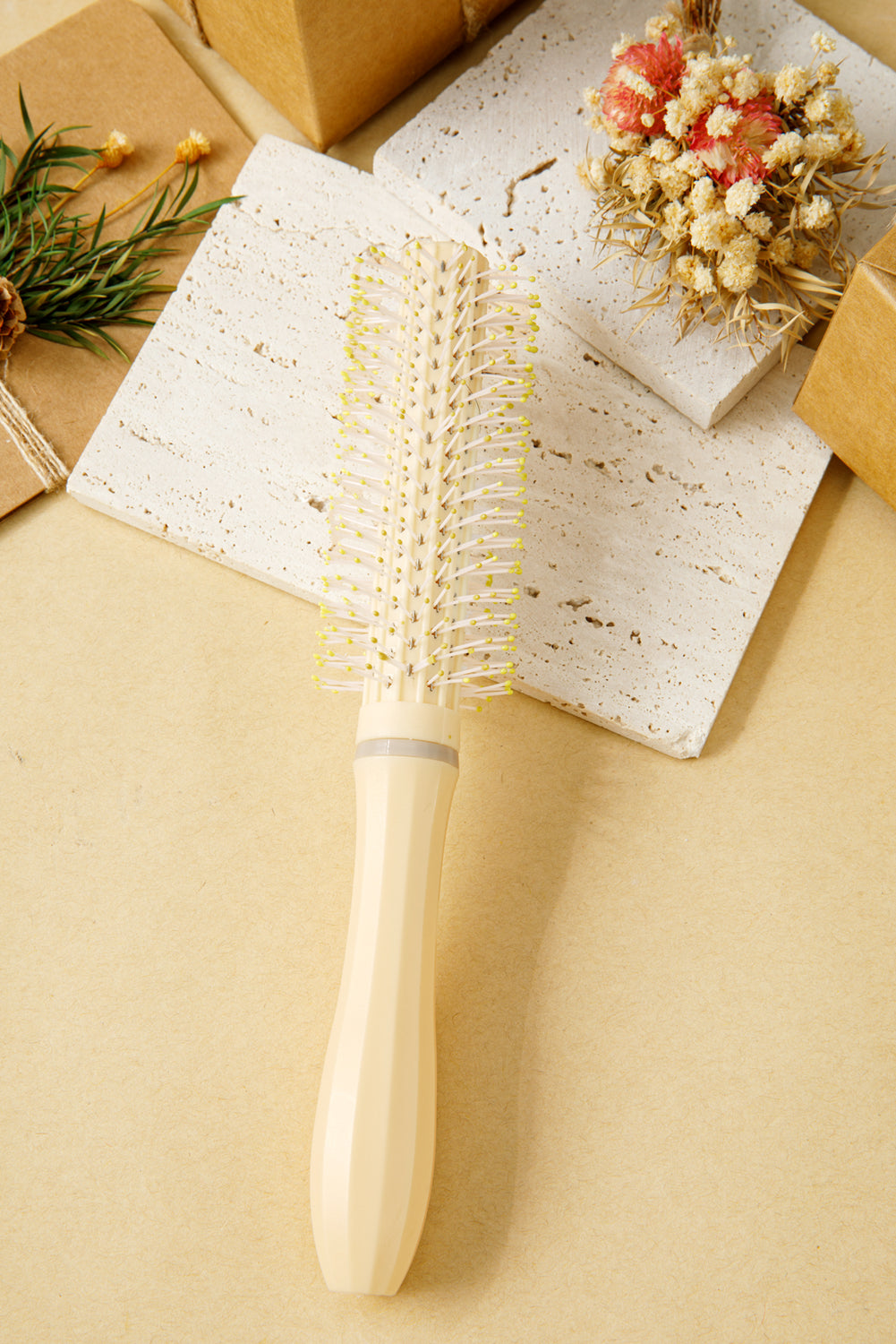 White Plastic Massage Round Hair Brush
