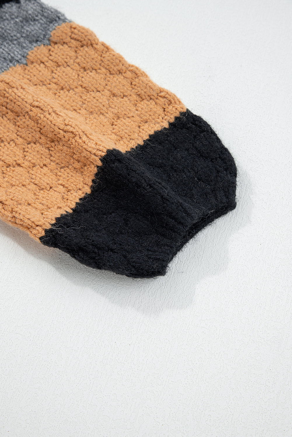 Khaki Colorblock High Neck Baggy Sweater