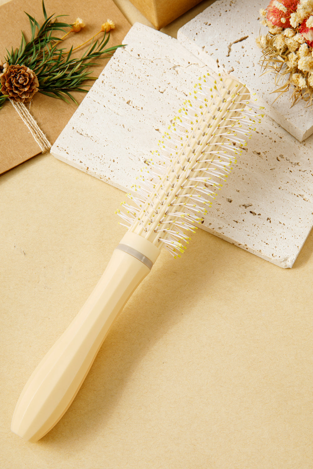 White Plastic Massage Round Hair Brush