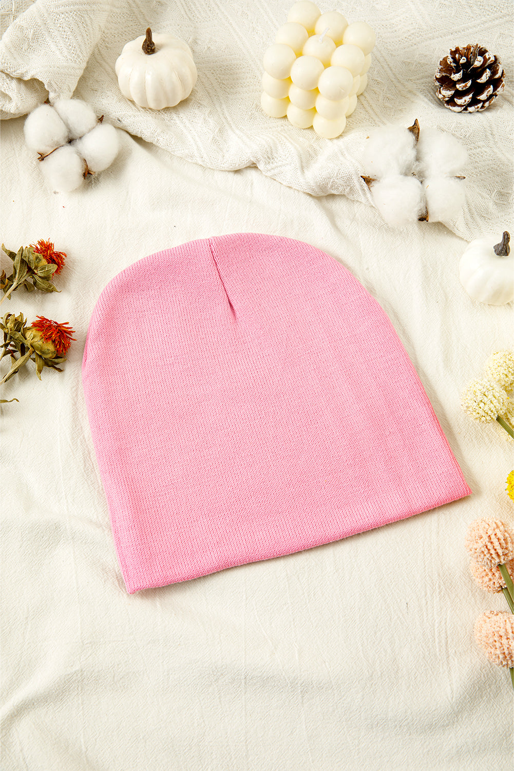 Pink Bow Print Knitted Beanie Hat