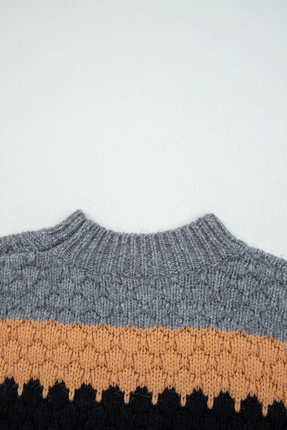 Khaki Colorblock High Neck Baggy Sweater