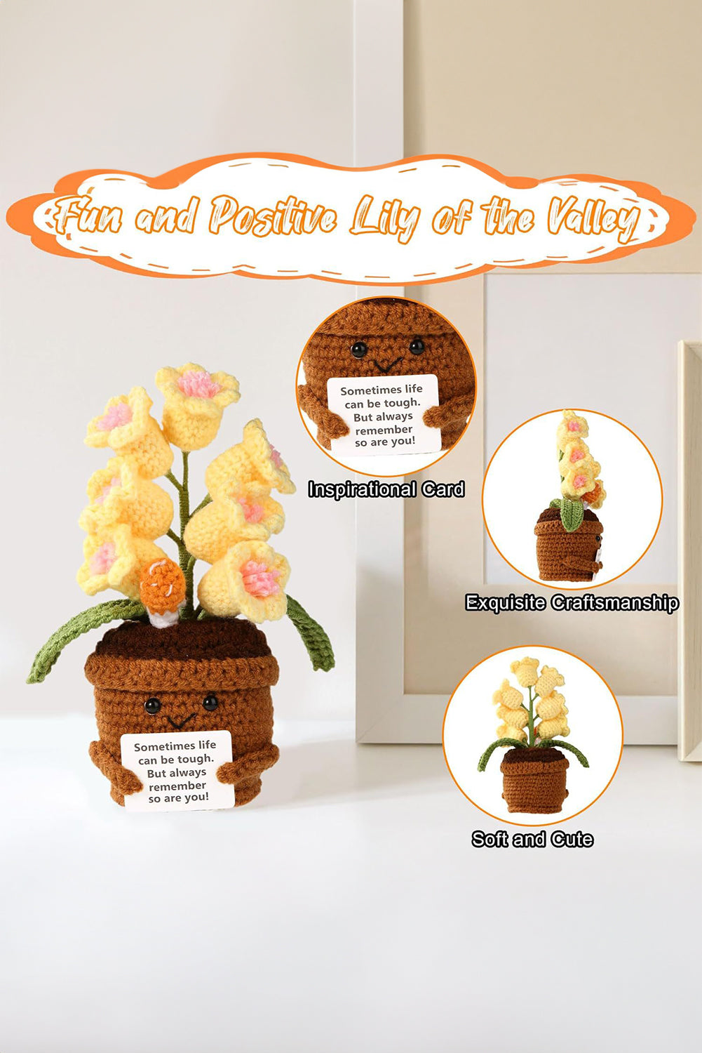Yellow Positive Crochet Lily of the Valley Pot Home Decoration
