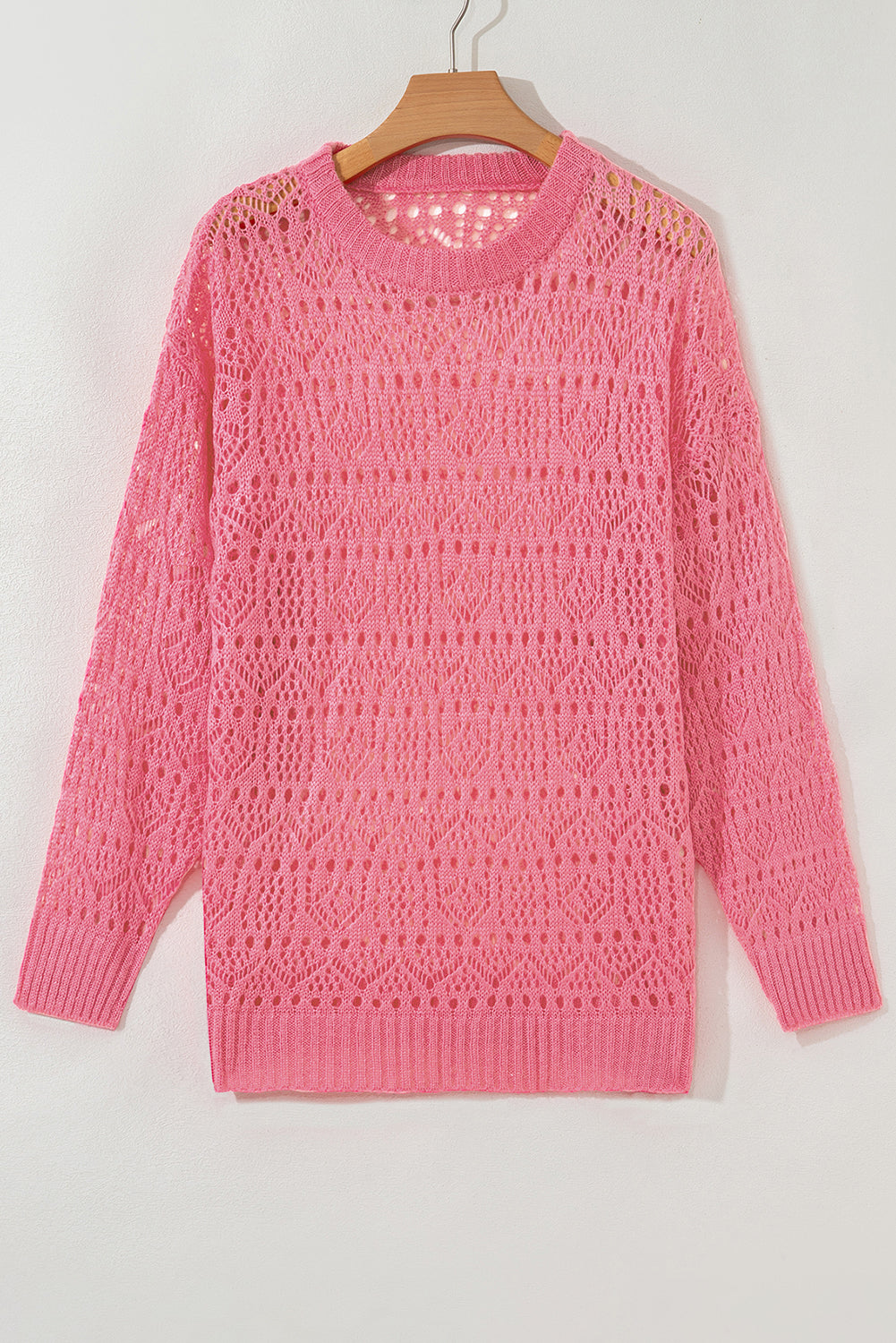 Sachet Pink Plain Hollow Out Knitted Top