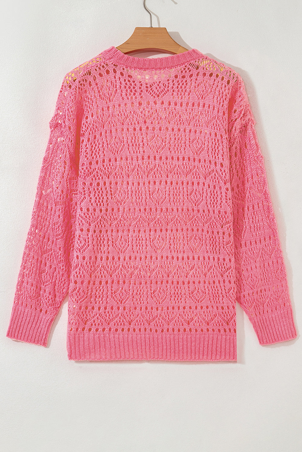 Sachet Pink Plain Hollow Out Knitted Top