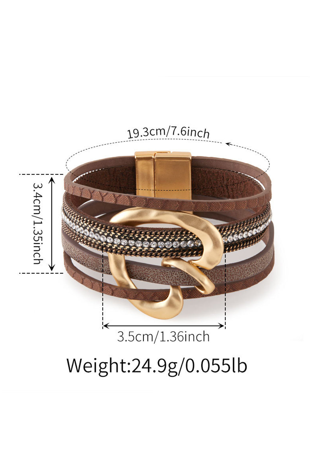 Coffee Retro Heart Pattern Multi-Layer Magnetic Buckle Bracelet
