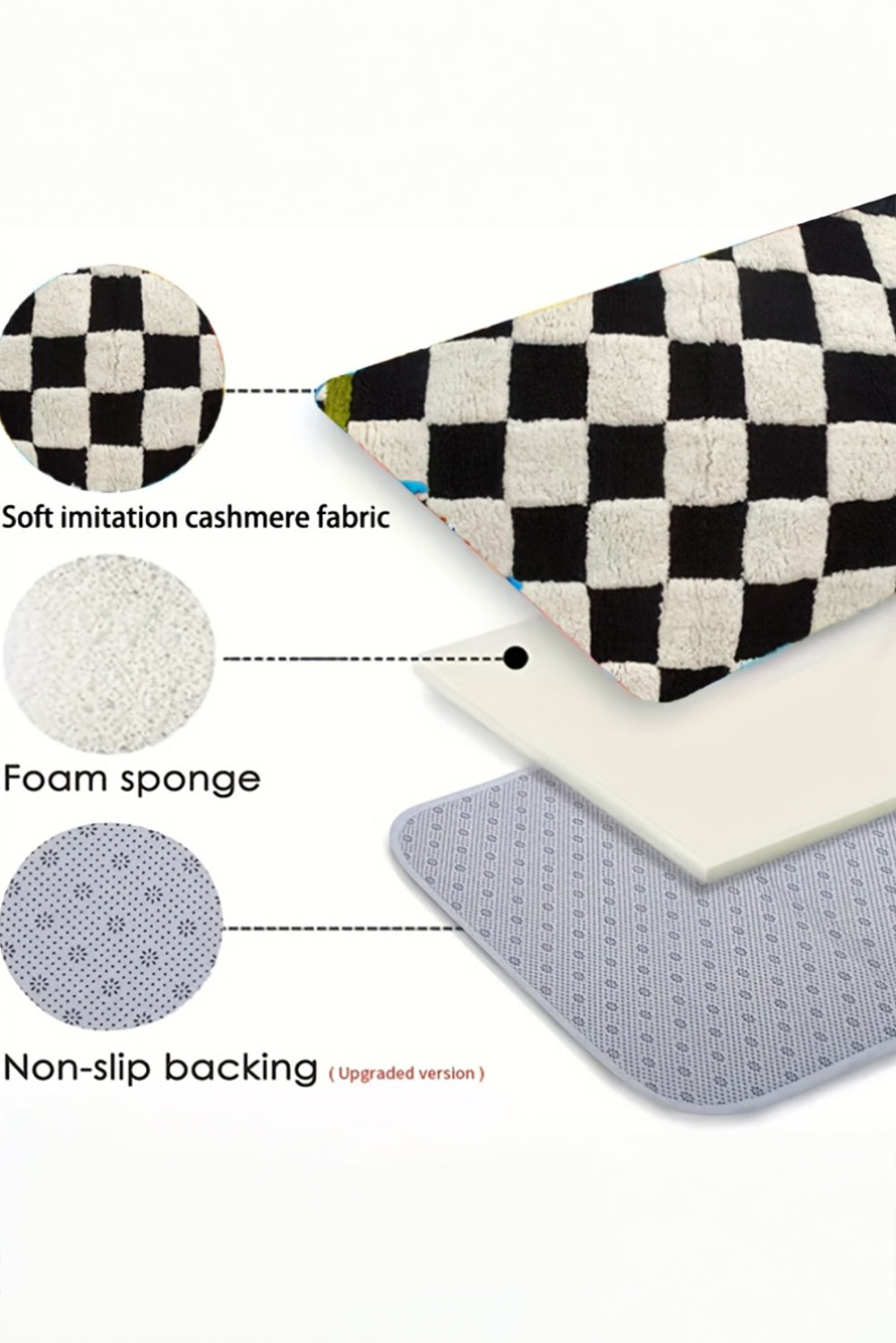 Spinach Green Checkered Striped Fluffy Colorblock Entrance Mat