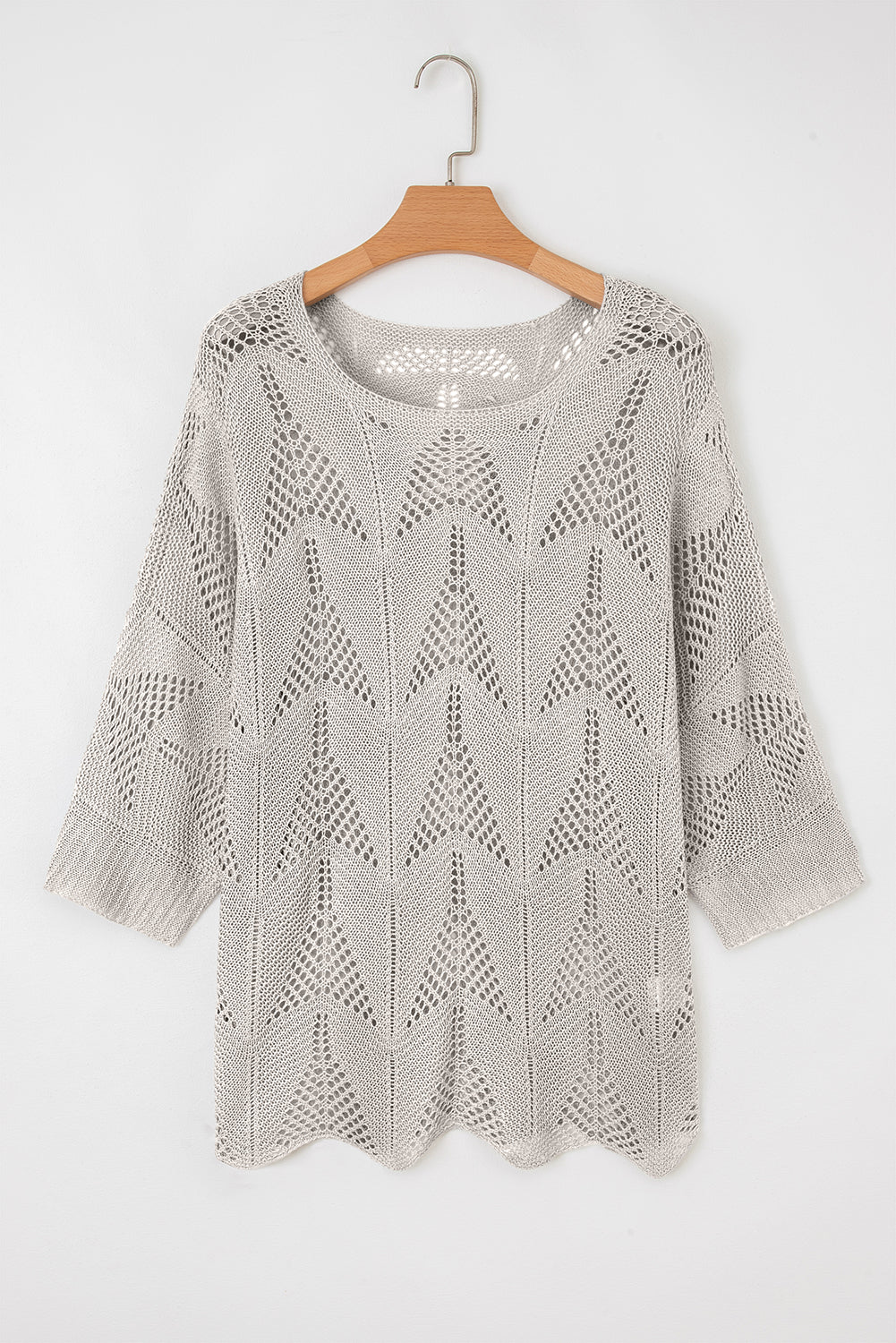 Seagrass Hollow Out Knit 3/4 Sleeve Loose Sweater