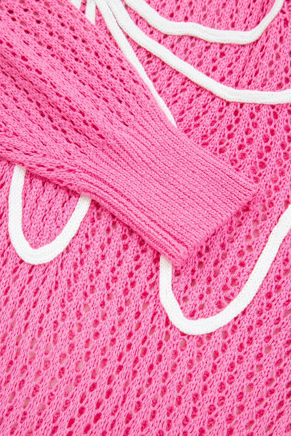 Sachet Pink Sweet Bow Decor Hollow Out Knitted Drop Shoulder Sweater