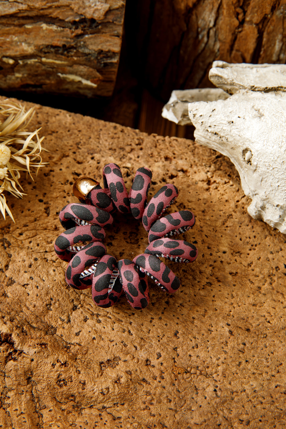 Rose Red Leopard Telephone Spiral Hair Tie